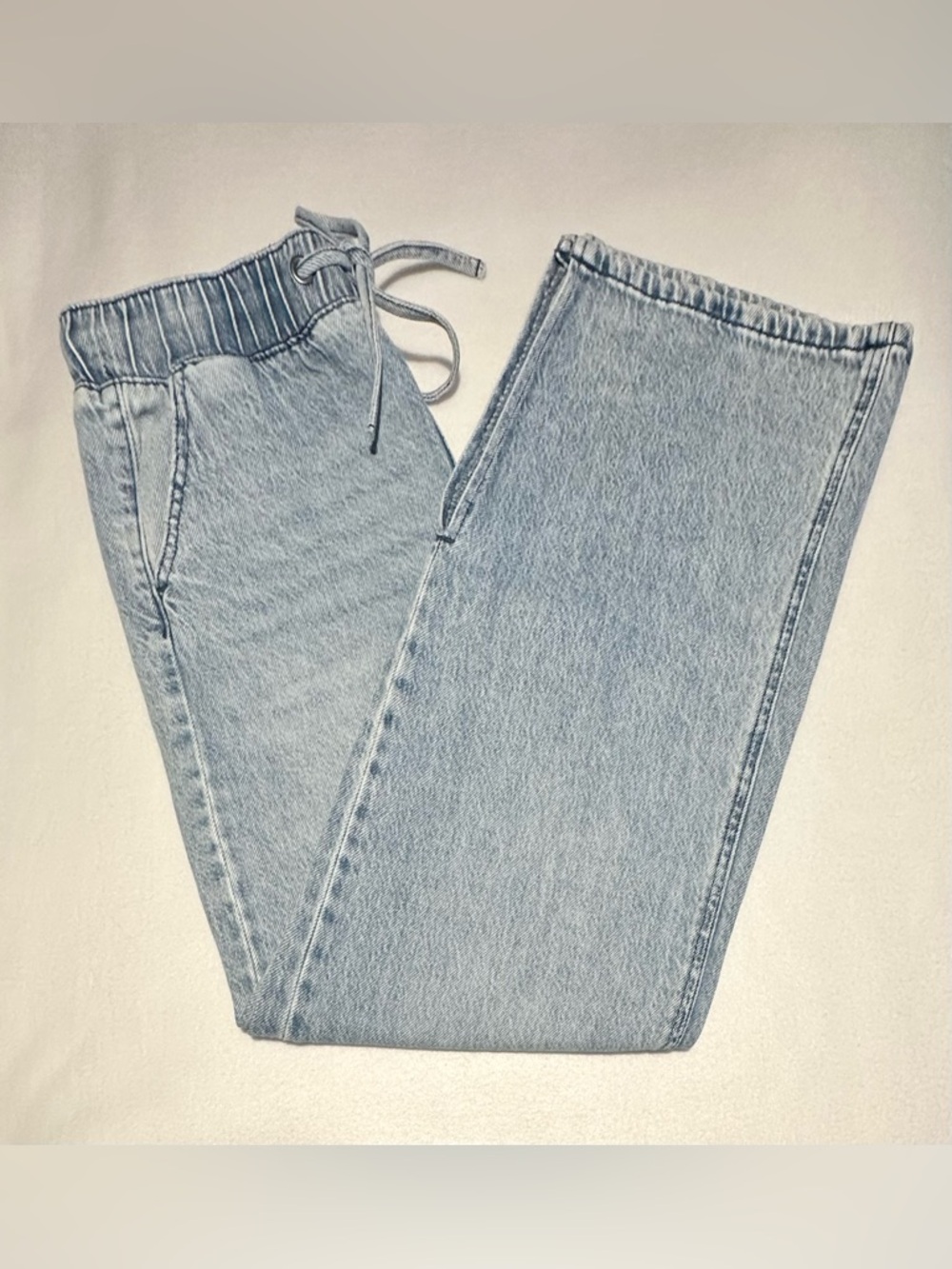 Rewash Boho Elastic Waist/Tie, Leg Side Slit Light Blue Flare Jeans